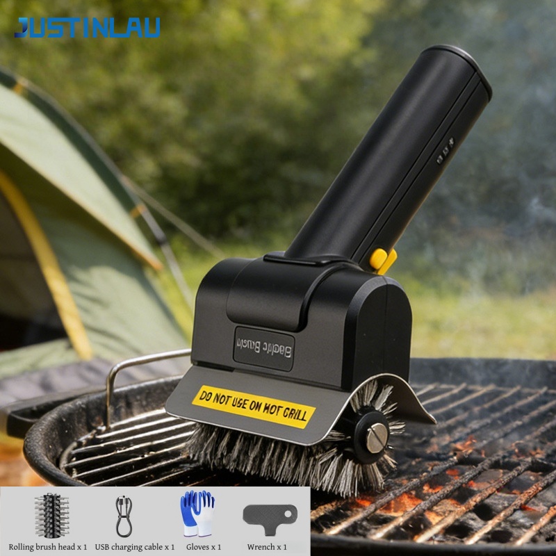 Camping Cooking Mesh - JUSTINLAU Cepillo eléctrico para parrilla, cepillo