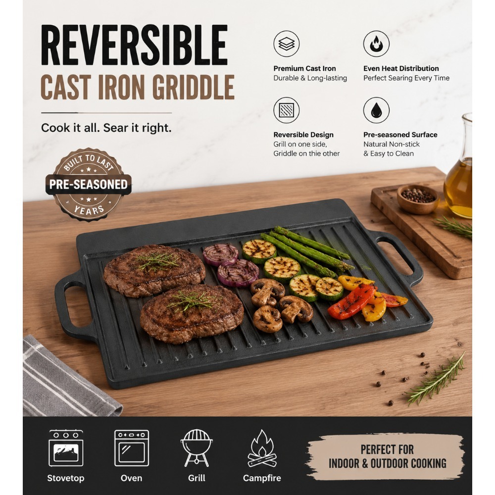 Skillet Cast Iron Camp - Plancha de Hierro Fundido Pre-Sazonada de