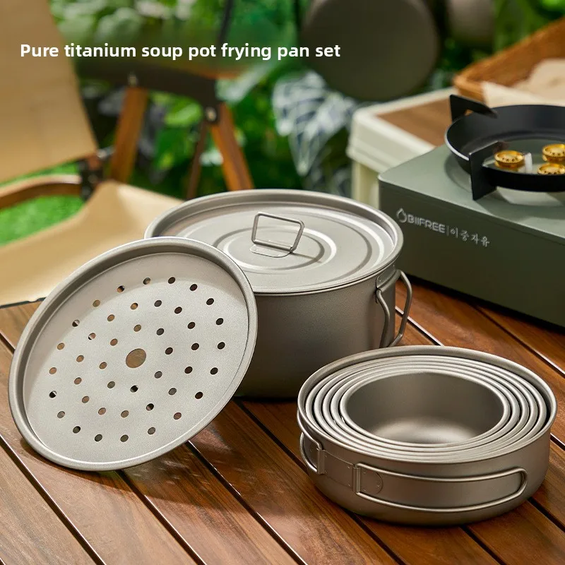 Juego de ollas de titanio para - Camping Cooking Mesh reseña y precio